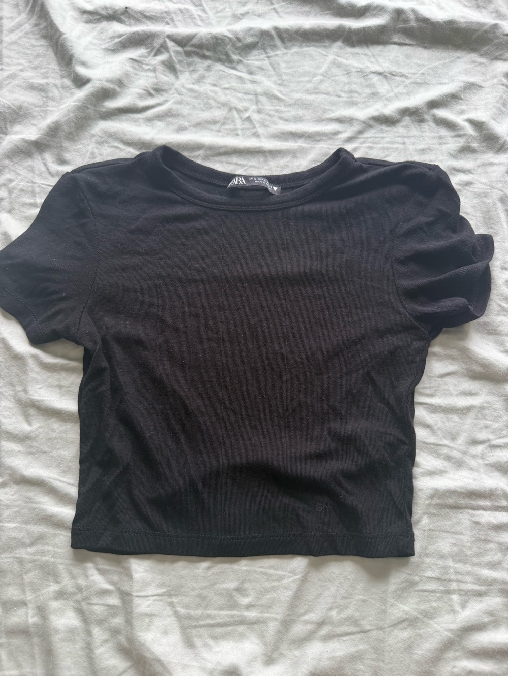 Zara Black Short Sleeve Fitted Crop Top
